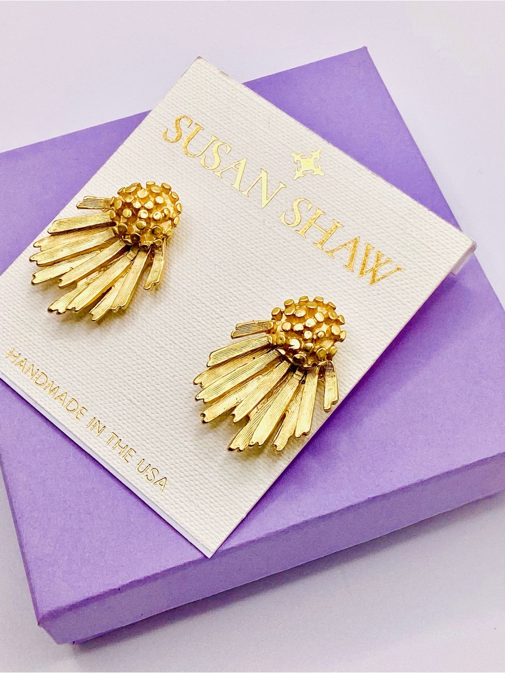 Susan Shaw Sculptural Gold Floral Drop Earrings